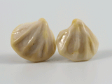 360 degree detail of flameworked glass earring studs in ivory.