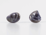 A 360 degree detail view of the mussel earring stud in a metallic purple colour